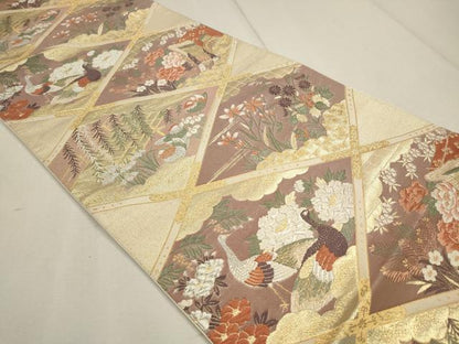 平和屋着物■六通柄袋帯 唐織 天井孔雀草花文 金銀糸 正絹 逸品 CAAL3037in
