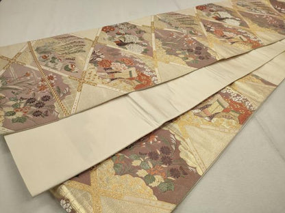 平和屋着物■六通柄袋帯 唐織 天井孔雀草花文 金銀糸 正絹 逸品 CAAL3037in