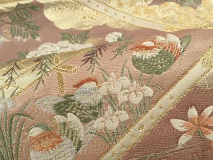 平和屋着物■六通柄袋帯 唐織 天井孔雀草花文 金銀糸 正絹 逸品 CAAL3037in
