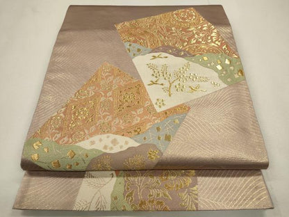 平和屋着物■六通柄袋帯　色紙花鳥文　金糸　正絹　逸品　CAAL3048in