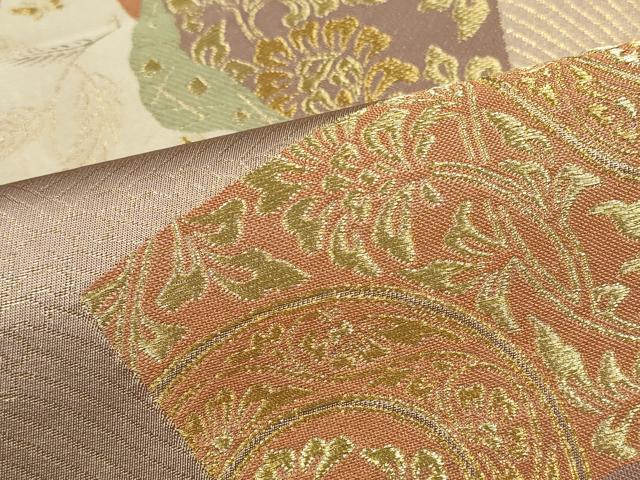 平和屋着物■六通柄袋帯　色紙花鳥文　金糸　正絹　逸品　CAAL3048in