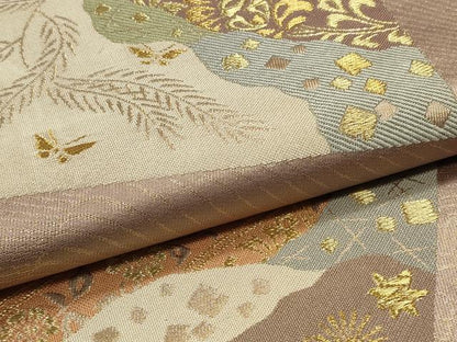 平和屋着物■六通柄袋帯　色紙花鳥文　金糸　正絹　逸品　CAAL3048in