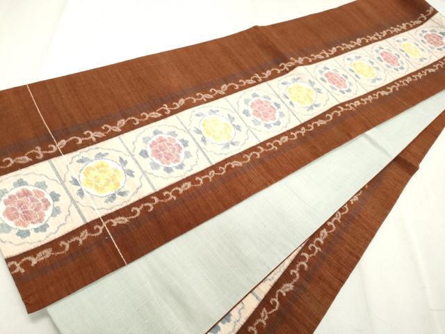 平和屋着物■全通柄袋帯　紬地　草花間道　正絹　逸品　CAAL3980ch