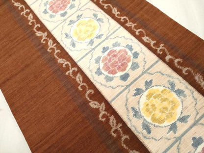 平和屋着物■全通柄袋帯　紬地　草花間道　正絹　逸品　CAAL3980ch