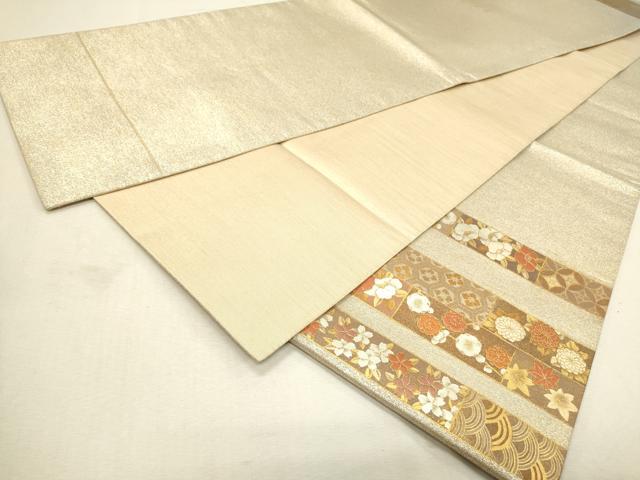 平和屋着物■太鼓柄袋帯 駒刺繍 横段草花文 金銀彩 正絹 逸品 CAAL4826th