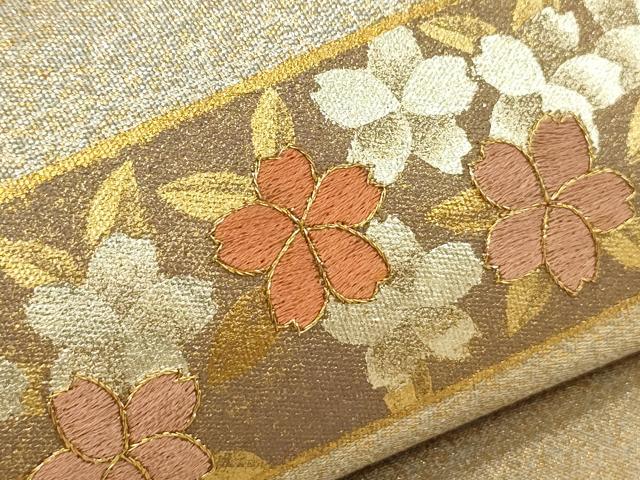 平和屋着物■太鼓柄袋帯 駒刺繍 横段草花文 金銀彩 正絹 逸品 CAAL4826th
