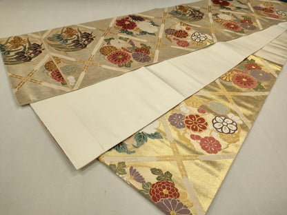 平和屋着物●六通柄袋帯 唐織 天井草花文 金糸 正絹 逸品 CAAL4951th