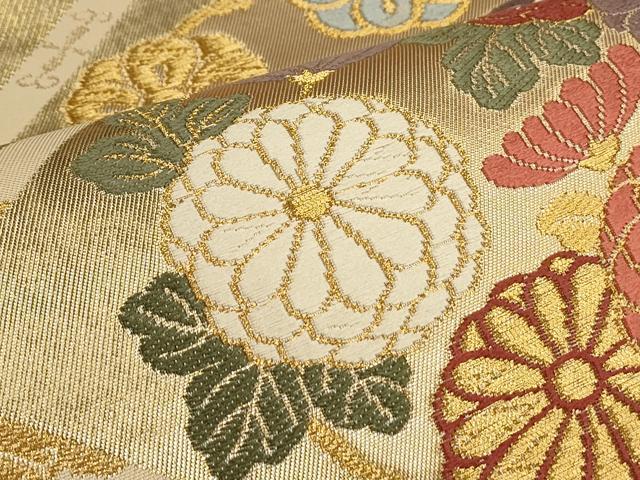 平和屋着物●六通柄袋帯 唐織 天井草花文 金糸 正絹 逸品 CAAL4951th