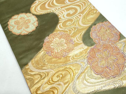 平和屋着物■六通柄袋帯 流水花文 金銀糸 正絹 逸品 CAAL5245fb