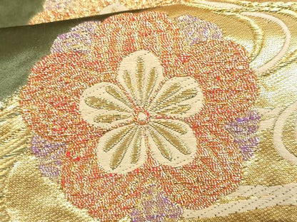 平和屋着物■六通柄袋帯 流水花文 金銀糸 正絹 逸品 CAAL5245fb