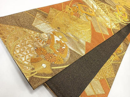 平和屋着物◎六通柄袋帯 吉祥花文 金糸 正絹 逸品 CAAL5608kb