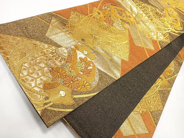 平和屋着物◎六通柄袋帯 吉祥花文 金糸 正絹 逸品 CAAL5608kb