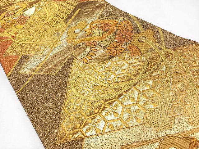 平和屋着物◎六通柄袋帯 吉祥花文 金糸 正絹 逸品 CAAL5608kb