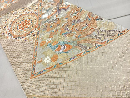 平和屋着物◎六通柄袋帯　切嵌正倉院花文　金糸　正絹　逸品　CAAL5614kb
