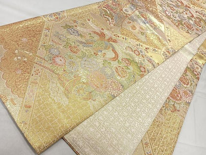 平和屋着物◎六通柄袋帯 鳳凰花車文 金糸 正絹 逸品 CAAll5633kb