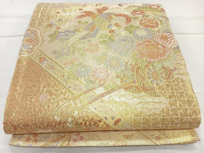 平和屋着物◎六通柄袋帯 鳳凰花車文 金糸 正絹 逸品 CAAll5633kb