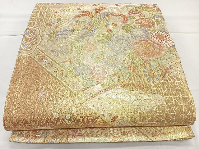 平和屋着物◎六通柄袋帯 鳳凰花車文 金糸 正絹 逸品 CAAll5633kb