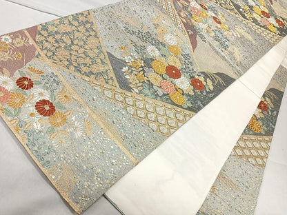平和屋着物◎六通柄袋帯 草花文 金糸 正絹 逸品 CAAL5634kb