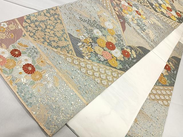 平和屋着物◎六通柄袋帯 草花文 金糸 正絹 逸品 CAAL5634kb