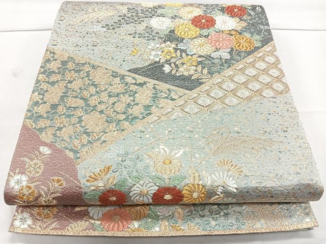 平和屋着物◎六通柄袋帯 草花文 金糸 正絹 逸品 CAAL5634kb