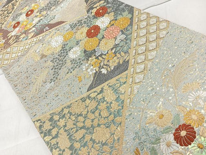 平和屋着物◎六通柄袋帯 草花文 金糸 正絹 逸品 CAAL5634kb