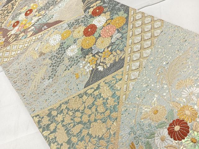 平和屋着物◎六通柄袋帯 草花文 金糸 正絹 逸品 CAAL5634kb