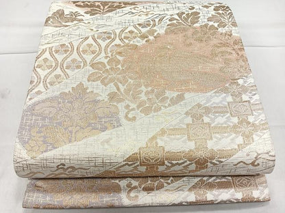 平和屋着物◎六通柄袋帯 花鳥文 金糸 正絹 逸品 CAAL5637kb