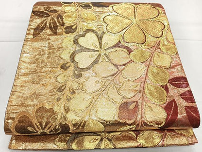 平和屋着物◎六通柄袋帯 草花文 金銀糸 正絹 逸品 CAAL5641kb