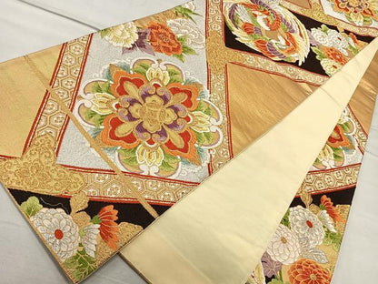 平和屋着物◎六通柄袋帯 唐織 天井鳳凰花文 金銀糸 引箔 正絹 逸品 CAAL5699kb