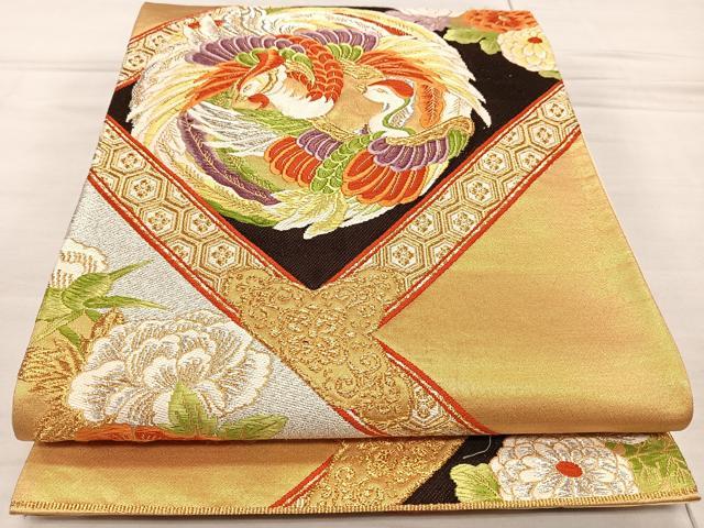 平和屋着物◎六通柄袋帯 唐織 天井鳳凰花文 金銀糸 引箔 正絹 逸品 CAAL5699kb