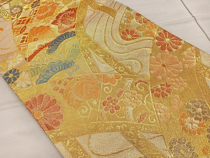 平和屋着物◎佐賀錦　六通柄袋帯　渡り橋花文　金糸　正絹　逸品　CAAL5700kb