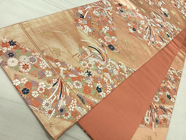 平和屋着物◎六通柄袋帯 唐織 鳳凰草花文 金糸 正絹 逸品 CAAL5704kb