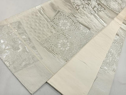 平和屋着物◎六通柄袋帯 色紙重ね正倉院花文 銀糸 正絹 逸品 CAAL5713kb