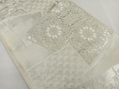 平和屋着物◎六通柄袋帯 色紙重ね正倉院花文 銀糸 正絹 逸品 CAAL5713kb