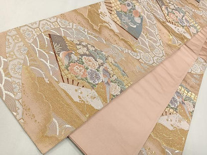 平和屋着物◎六通柄袋帯 唐織 地紙花鳥文 金糸 正絹 逸品 CAAL5726kb