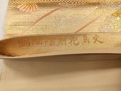 平和屋着物◎六通柄袋帯 唐織 錦繍檜扇花鳥文 金銀糸 正絹 逸品 CAAL5729kb