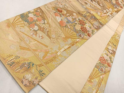 平和屋着物◎六通柄袋帯 唐織 錦繍檜扇花鳥文 金銀糸 正絹 逸品 CAAL5729kb