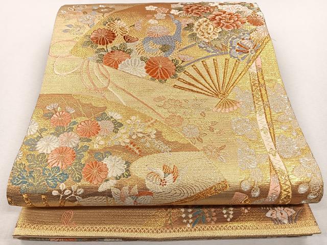 平和屋着物◎六通柄袋帯 唐織 錦繍檜扇花鳥文 金銀糸 正絹 逸品 CAAL5729kb