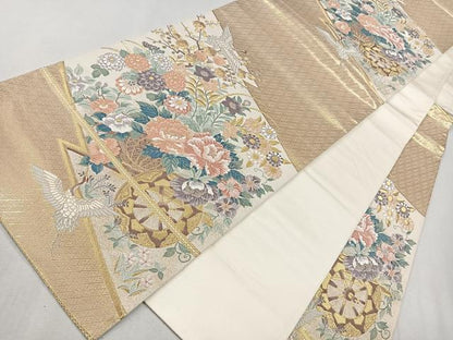 平和屋着物◎六通柄袋帯 飛鶴松皮菱花車文 金銀糸 正絹 逸品 CAAL5736kb