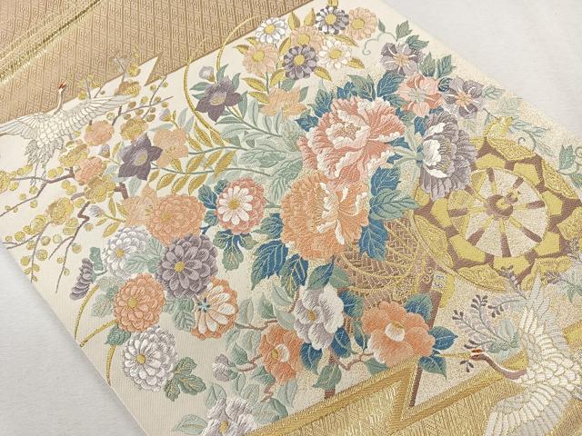 平和屋着物◎六通柄袋帯 飛鶴松皮菱花車文 金銀糸 正絹 逸品 CAAL5736kb
