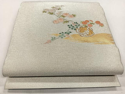 平和屋着物◎太鼓柄袋帯 綴れ 花籠文 金銀糸 正絹 逸品 CAAL5737kb