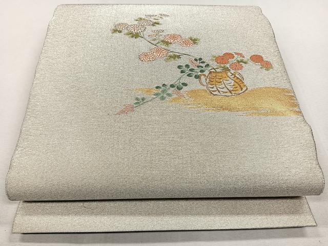 平和屋着物◎太鼓柄袋帯 綴れ 花籠文 金銀糸 正絹 逸品 CAAL5737kb