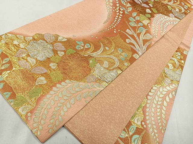 平和屋着物◎六通柄袋帯 草花文 金銀糸 正絹 逸品 CAAL5738kb