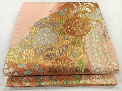 平和屋着物◎六通柄袋帯 草花文 金銀糸 正絹 逸品 CAAL5738kb