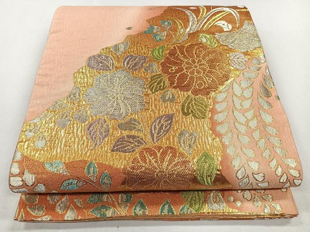 平和屋着物◎六通柄袋帯 草花文 金銀糸 正絹 逸品 CAAL5738kb