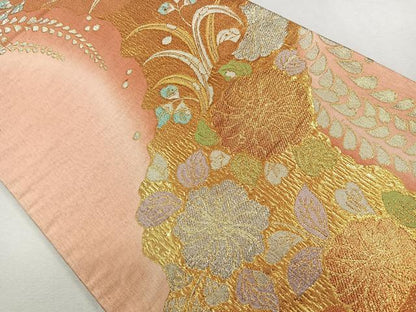 平和屋着物◎六通柄袋帯 草花文 金銀糸 正絹 逸品 CAAL5738kb