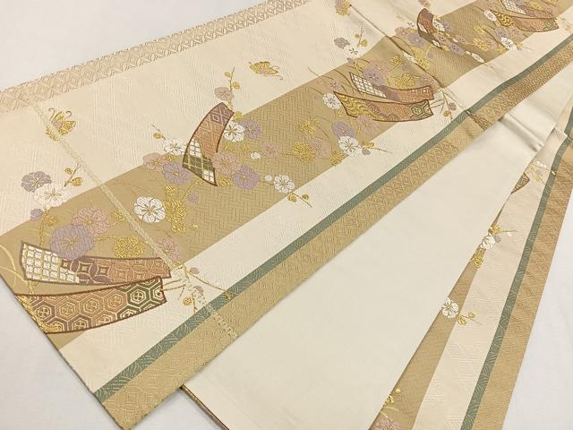 平和屋着物◎六通柄袋帯 短冊吉祥花蝶文 金糸 正絹 逸品