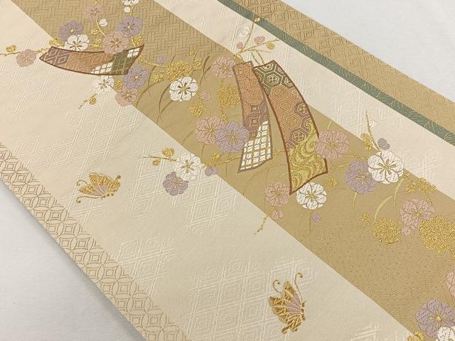 平和屋着物◎六通柄袋帯 短冊吉祥花蝶文 金糸 正絹 逸品 CAAL5755kb