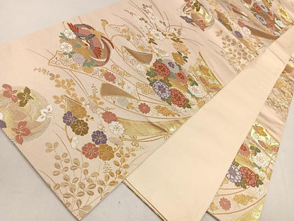 平和屋着物◎六通柄袋帯　唐織　几帳鳳凰花文　金銀糸　正絹　逸品　CAAL5810kb