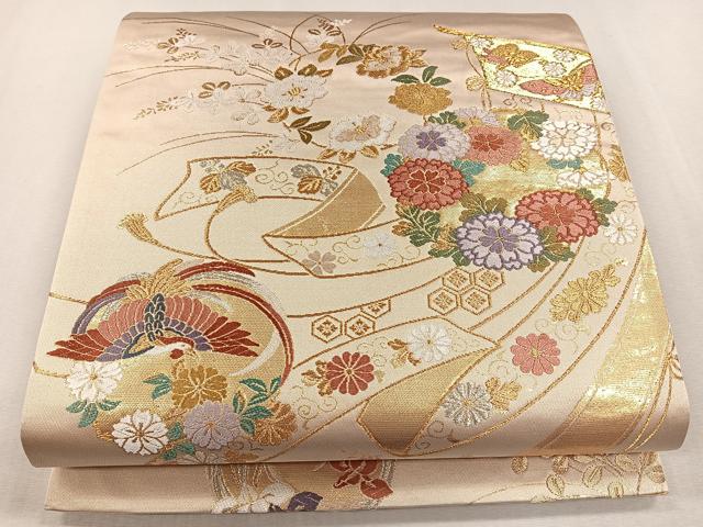作家物 光蔵 彩宝唐織 華文 金糸 白色 パステル 六通 正絹